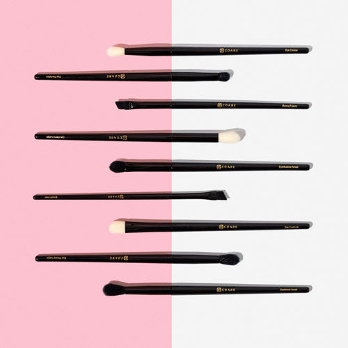 Our 9 Piece Eye Brush set contains everything you need to create gorgeous eye looks with minimal experience and effort. This brush set was designed to work perfectly with every eye shape and size, whether you have lots of lid space, very little lid space, hooded eyes or more mature eyes this brush set has you covered